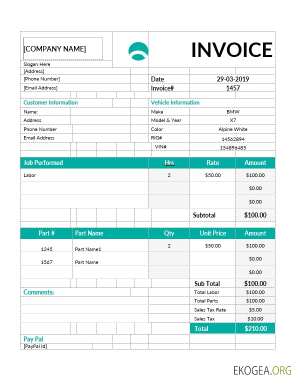 Modèle de facture de réparation automobile 2 template